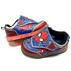 Toddler Boy Spider-Man Light Up Shoes Size 9 Works Pre-owned Worn 7” Bottom Sole